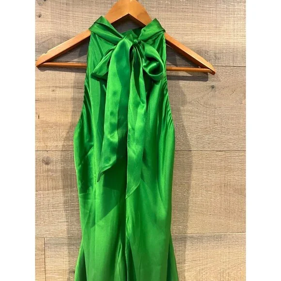 FRAME Draped Neck Tie Halter Bright Peridot silk Dress Size S